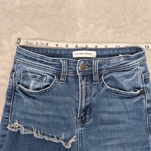 Flying Monkey 25 High Rise Straight Leg Distressed Raw Hem Jeans F4386 Stretch - Picture 6 of 8